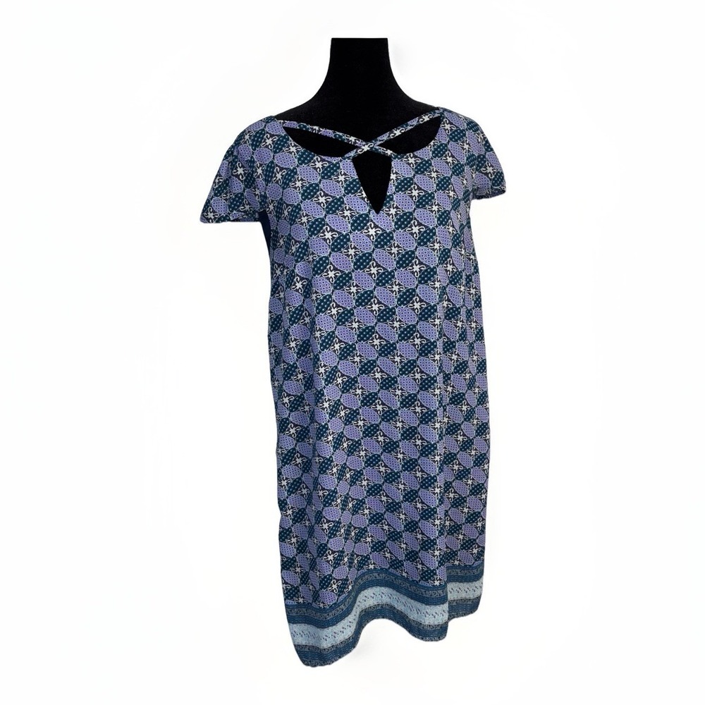 Modcloth Purple/Teal Shared Sentiment Shift Dress Size M Geometric Short Pockets